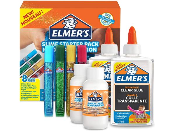 Een Elmer's starterkit voor slijm | transparante lijm | glitterlijmpennen en slijmactiverende oplossing met Tovervloeistof | 8 stuks slime kit koop je bij Unimark Office B.V.