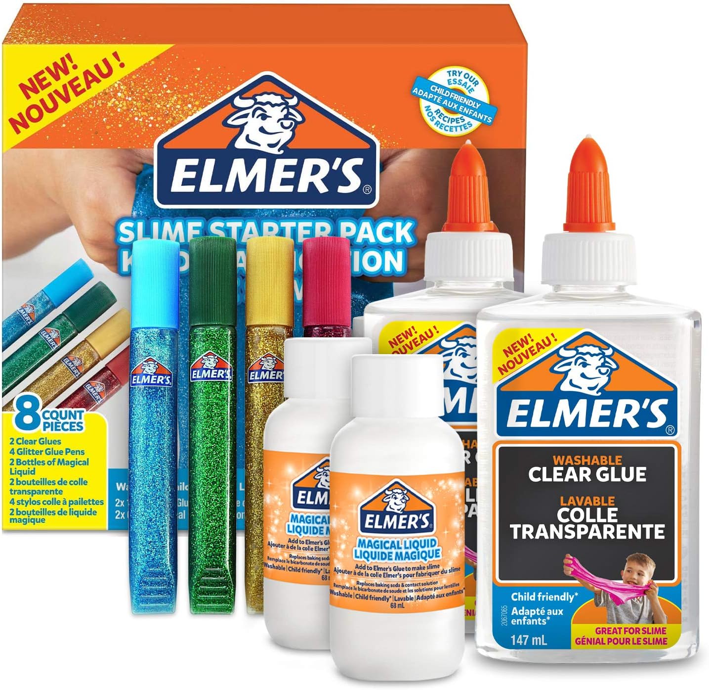 Een Elmer's starterkit voor slijm | transparante lijm | glitterlijmpennen en slijmactiverende oplossing met Tovervloeistof | 8 stuks slime kit koop je bij Unimark Office B.V.